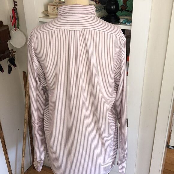 Lands End Oxford Tall Men’s Shirt in red stripe. PolyCotton Made in USA 🇺🇸 - Picture 5 of 12
